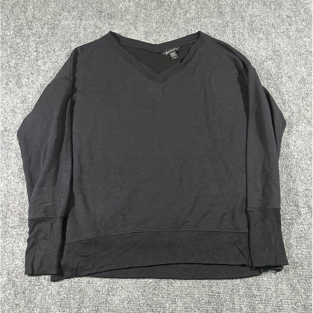 Athleta Women's Large Black Coaster Luxe V Neck Sweatshirt Soft Brushed EUC